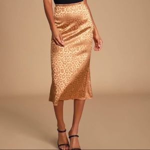 J.O.A. Wild Adventure Leopard Print Satin Slip Midi Skirt Size Small